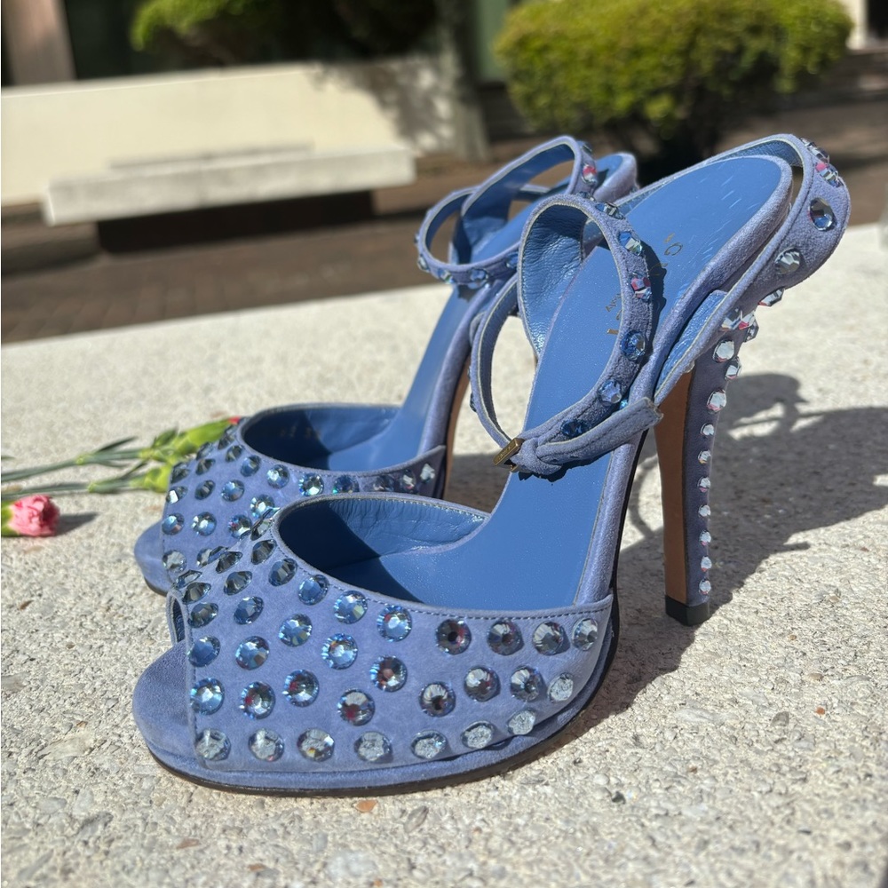 Gucci Swarovski Rhinestone Crystal Stiletto Heels Sandals Sz IT 35